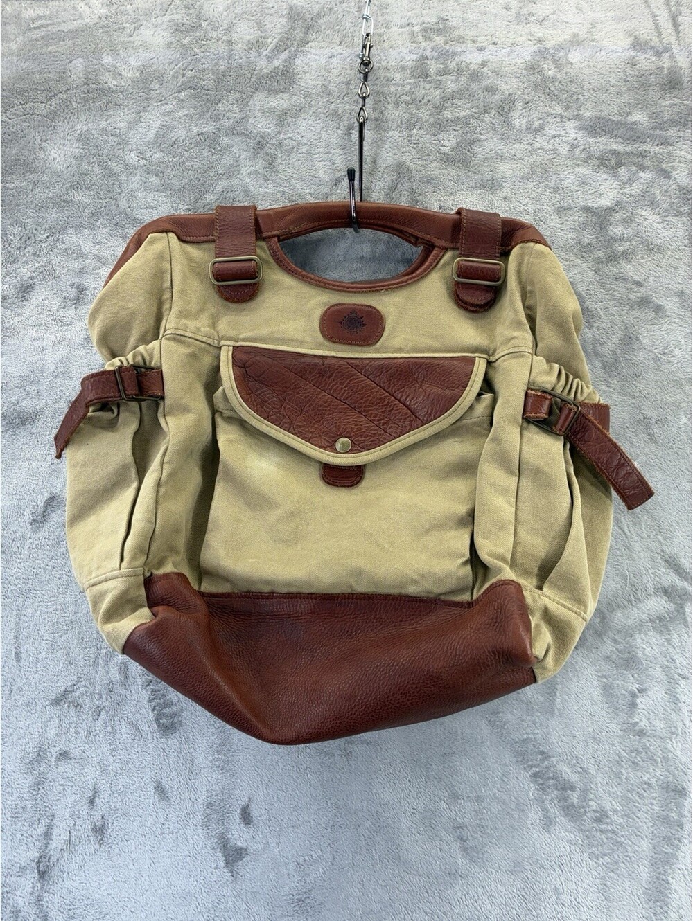 Vintage Buffalo Jackson Messenger Bag Beige Canvas and Leather Made In USA